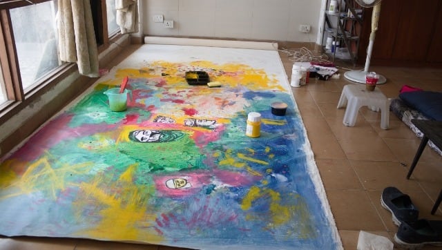 I was barely able to source a canvas roll and some non-synchronous paint supplies right before everything shut down. Photo by Priyadarshini Ohol