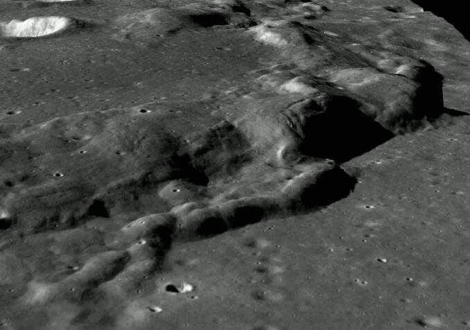 3D view of a wrinkled ridge on the Moon generated from images captured by Chandrayaan 2 TMC. Image: ISRO