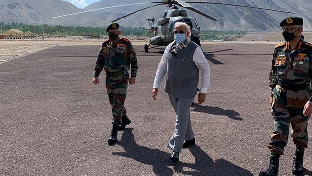 Narendra Modi in Leh with CDS Gen Bipin Rawat, army chief Gen MM Naravane; PM gets briefing, to meet troops Narendra Modi in Leh with CDS Gen Bipin Rawat, army chief Gen MM Naravane; PM gets briefing, to meet troops