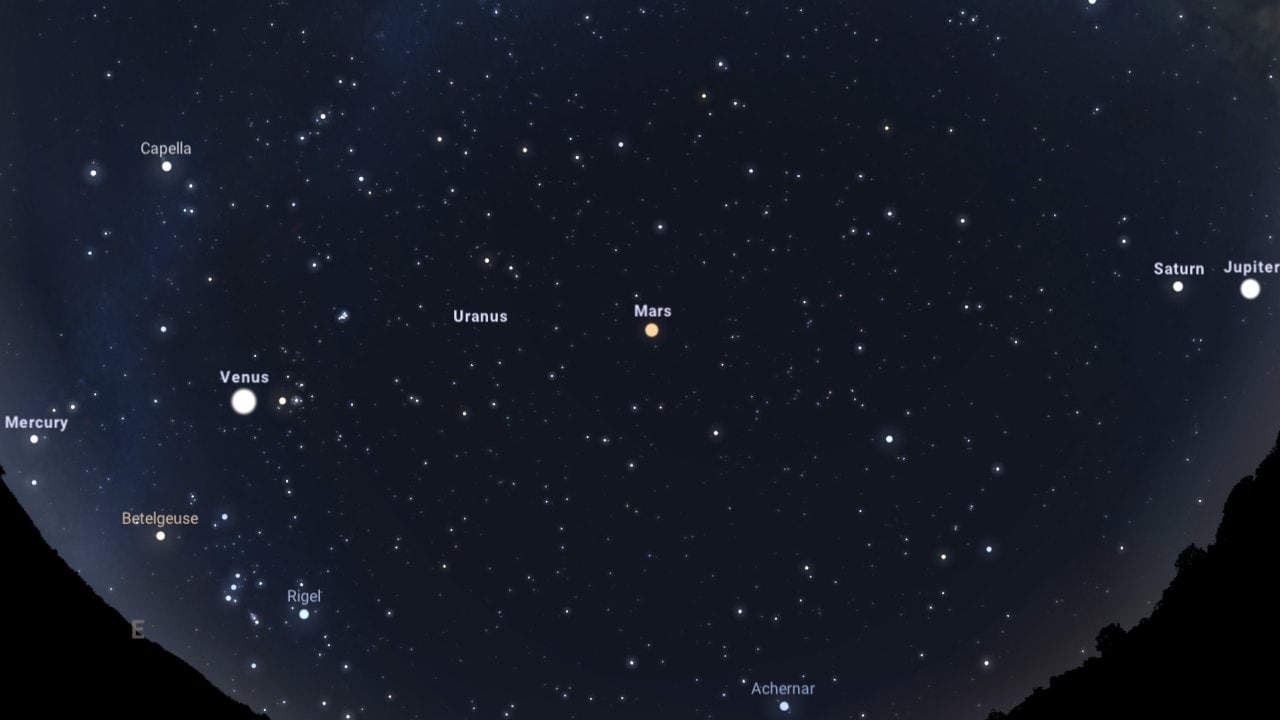 A simulation of the South East horizon in the pre-dawn hours of 20 July. Image: Stellarium