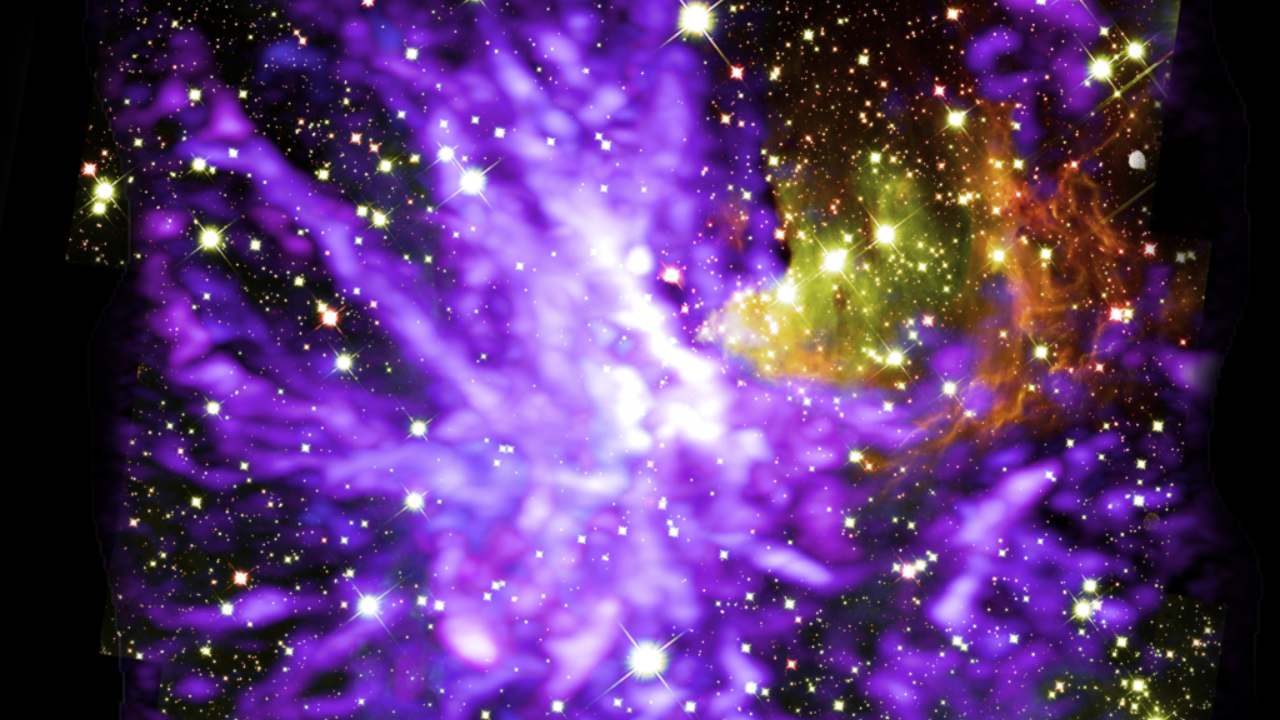 Space 'fireworks' highlight the violent birth of a star cluster in ALMA, Hubble image Space 'fireworks' highlight the violent birth of a star cluster in ALMA, Hubble image