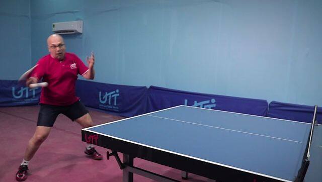 Kamlesh Mehta hitting forehand topspin. Image courtesy Kamlesh Mehta