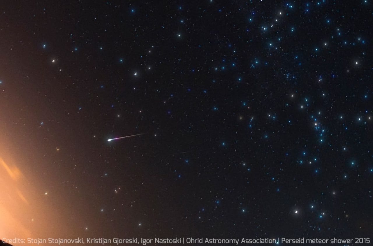 A comet from the Perseid Meteor Shower in 2015. Image credit: Stojan Stojanovski/Kristijan Gjoreski/Igor Nastoski/Ohrid Astronomy Association