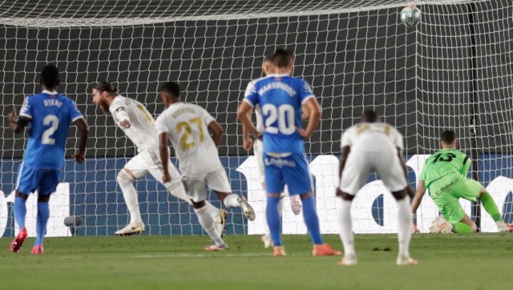 LaLiga: Real Madrid captain Sergio Ramos leads way towards title with late goal against Getafe