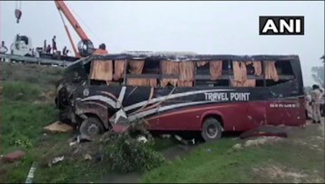 At least five killed, 25 injured after bus hits stationary car on Agra-Lucknow Expressway At least five killed, 25 injured after bus hits stationary car on Agra-Lucknow Expressway