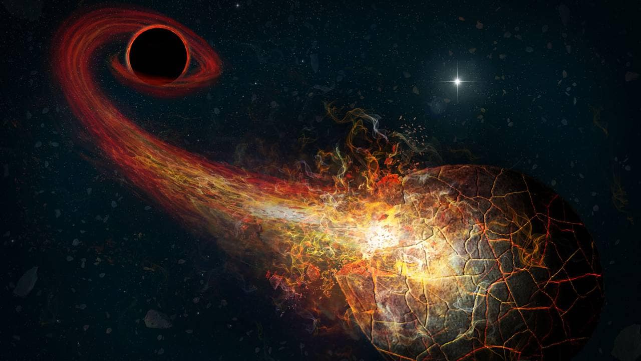 Artist's conception of accretion flares resulting from the encounter of an Oort-cloud comet and a hypothesized black hole in the outer solar system.. Image Credit: M. Weiss/harvard 