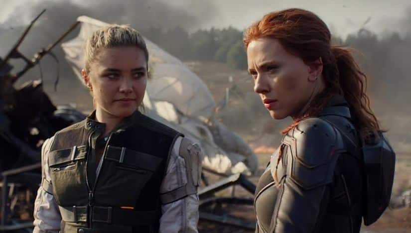 Florence Pugh and Scarlett Johansson. Image from Twitter @LightsCameraPod