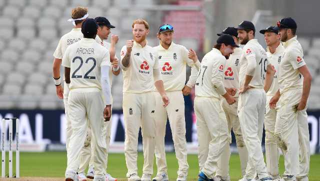 Ben Stokes celebrates the dismissal of Shaheen Afridi with his teammates. AP 