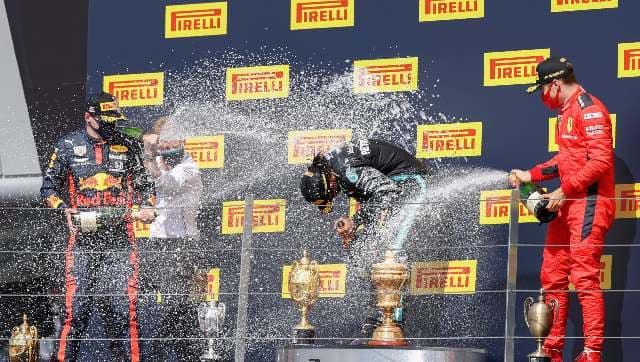 Lewis Hamilton’s record-extending seventh Silverstone win saw him finish six seconds ahead of Red Bull’s Max Verstappen. AP 