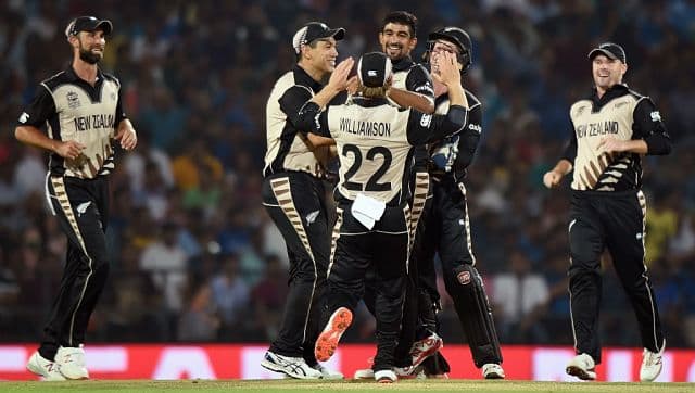 Ish Sodhi (C) celebrating the wicket of Virat Kohli in 2016 World T20. AFP