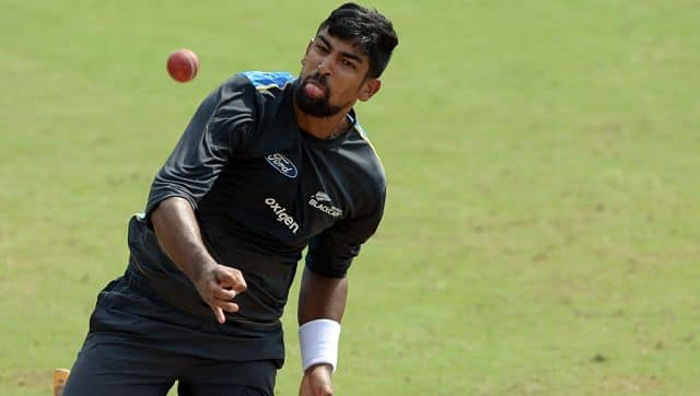 Ish Sodhi giving it a rip in the nets. AFP
