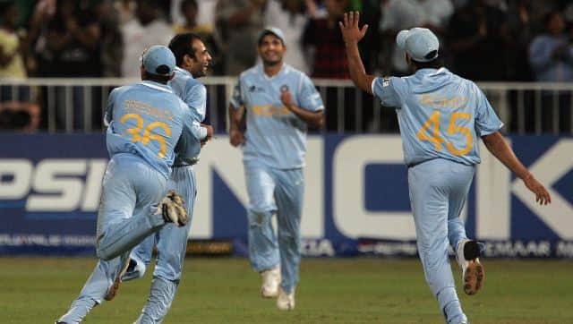Joginder Sharma in action at the 2007 World T20. AFP