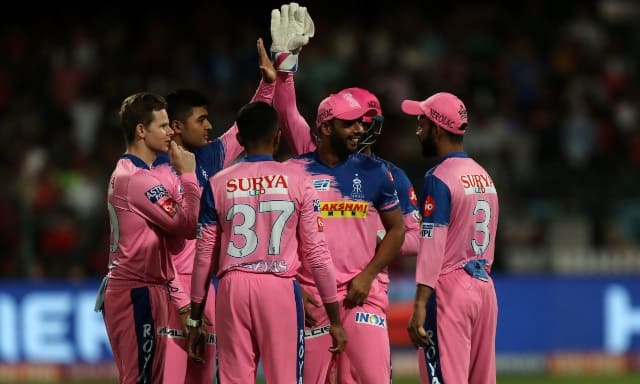 Riyan Parag of Rajasthan Royals celebrates wicket of Ab De Villiers of Royal Challengers Banglore during match 49 of the Vivo Indian Premier League Season 12, 2019 between the Royal Challengers Bangalore and the Rajasthan Royals held at the M Chinnaswamy Stadium in Bengaluru on the 30th April 2019 Photo by: Prashant Bhoot /SPORTZPICS for BCCI