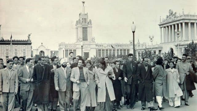 Ravi Shankar in Moscow in 1954 as part of the Indian Cultural Delegation. Image courtesy: Shankar family