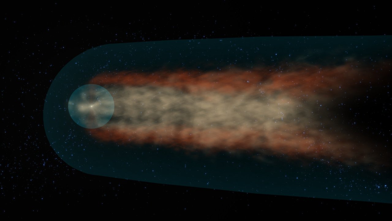Some research suggests that the heliosphere has a long tail, much like a comet, though a new model points to a shape that lacks this long tail. Image: NASA’s Scientific Visualization Studio/Conceptual Imaging Lab