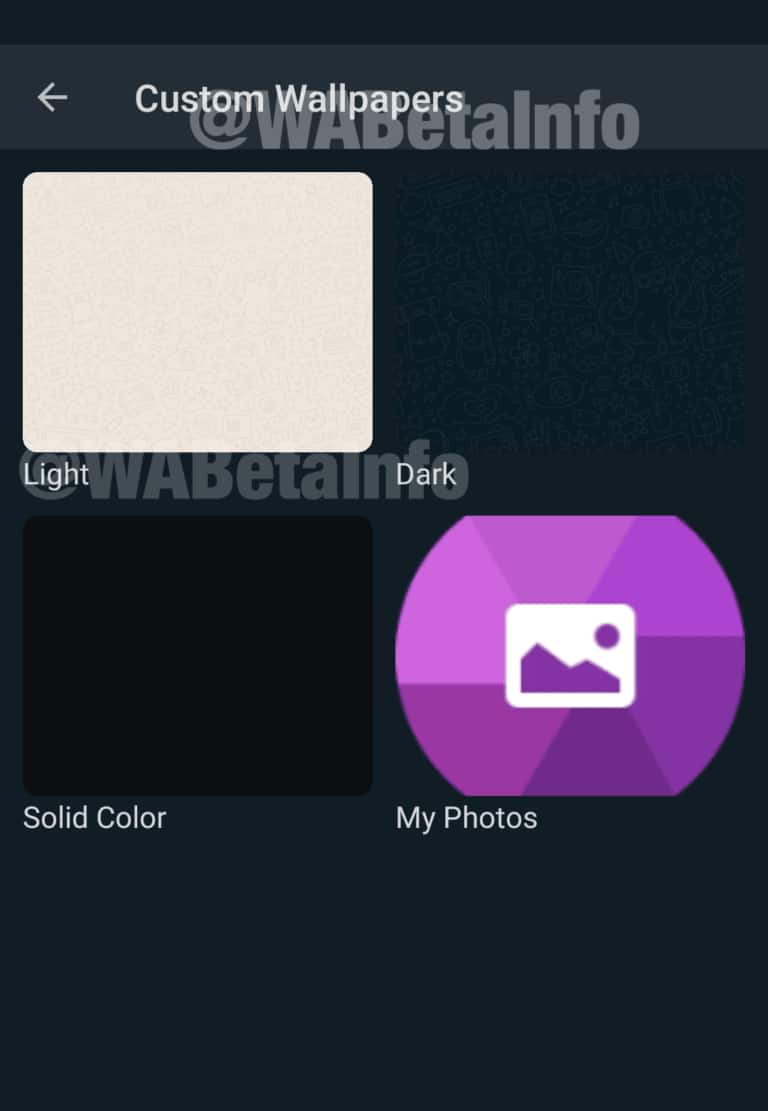 Android users will reportedly have light and dark wallpapers. Image: WAbetaInfo