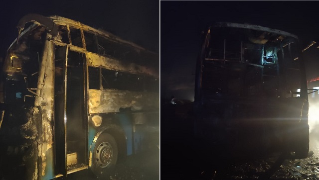 Five, including three children, dead after bus catches fire in Karnataka’s Chitradurga district Five, including three children, dead after bus catches fire in Karnataka’s Chitradurga district