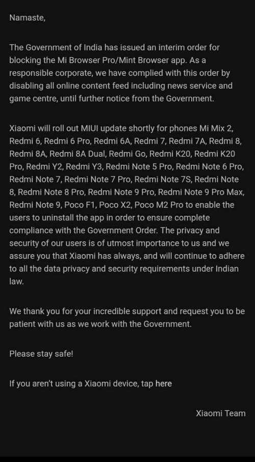 Xiaomi notice