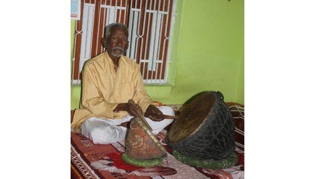 Gangaprasad playing his naqqara