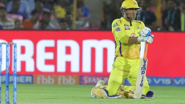 MS Dhoni came at number 7 and went on the offensive only in the 20th over. Image courtesy: Twitter/ @ChennaiIPL