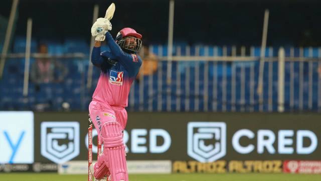 Rahul Tewatia of Rajasthan Royals plays a shot during match 9 of season 13 of the Indian Premier League (IPL) between Rajasthan Royals and Kings XI Punjab held at the Sharjah Cricket Stadium, Sharjah in the United Arab Emirates on the 27th September 2020. Photo by: Rahul Gulati / Sportzpics for BCCI