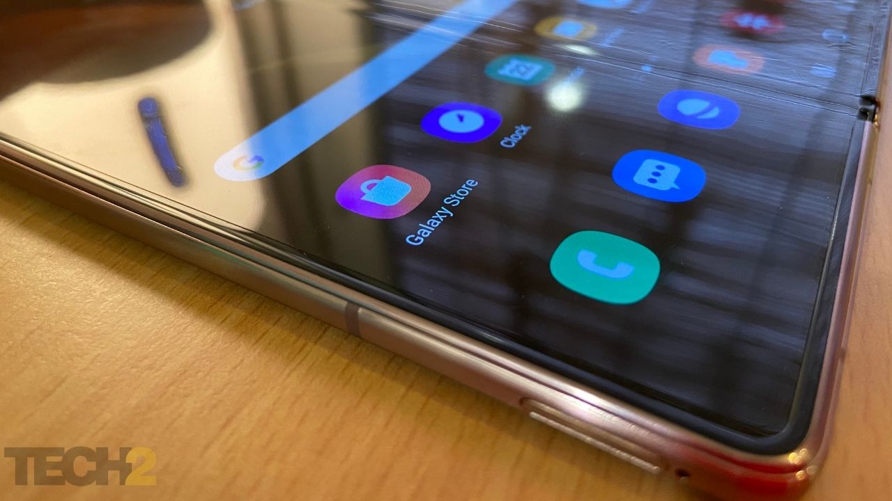Samsung Galaxy Z Fold 2 comes with a pre-installed screen guard on the external and the main display. Image: tech2/Nandini Yadav