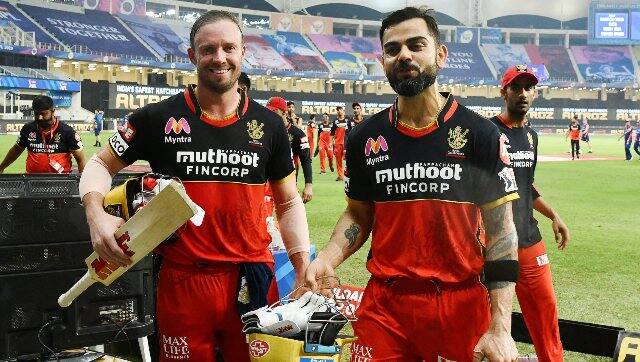 AB deVilliers and skipper Virat Kohli took RCB over the line in the Super Over against MI. Image credit: Samuel Rajkumar / Sportzpics for BCCI