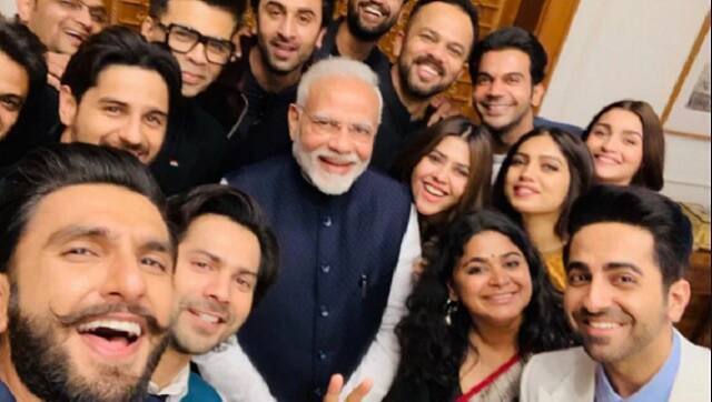 Bollywood celebs pose for a selfie with Narendra Modi ahead of the 2019 Lok Sabha Election. Twitter@RanveerOfficial
