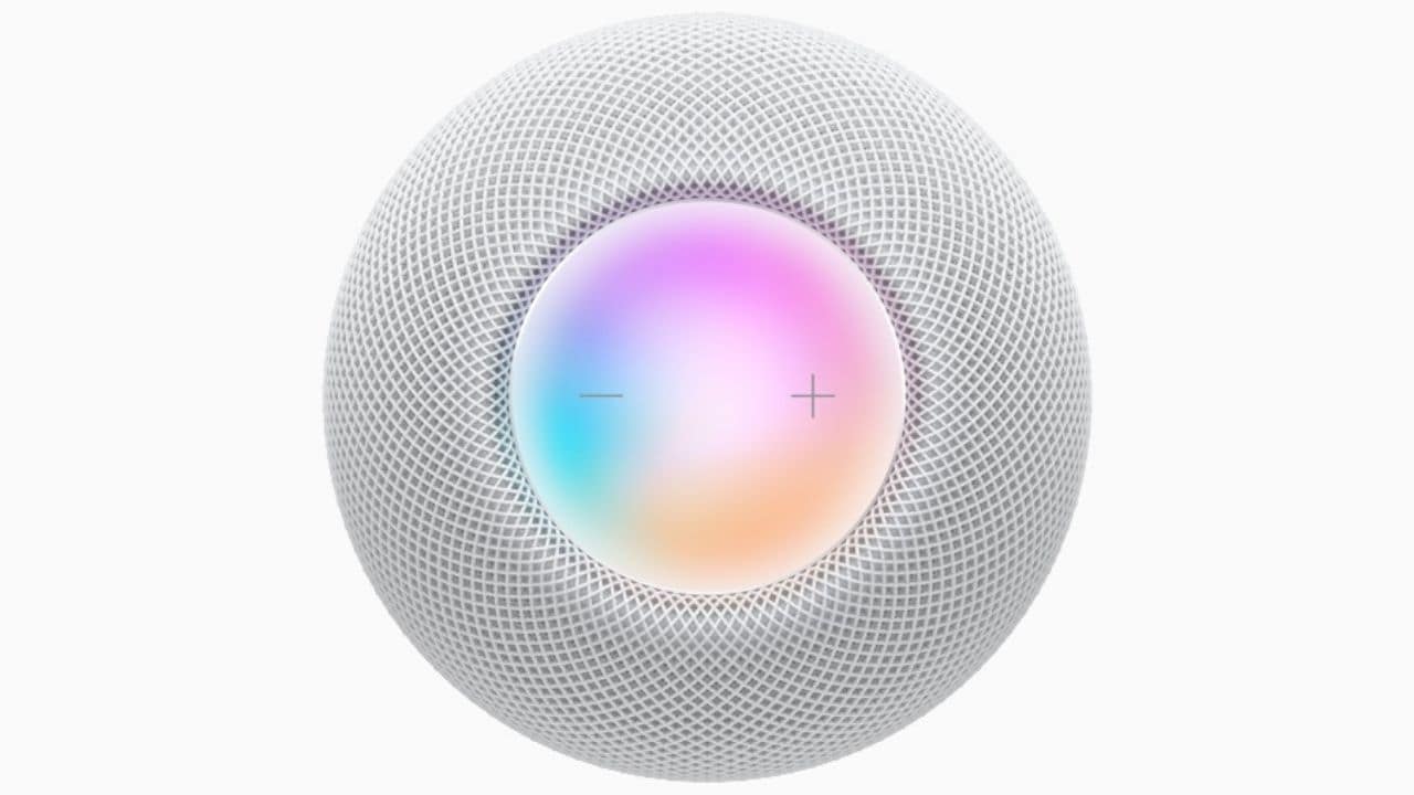 The HomePod Mini has a touch control panel on top.