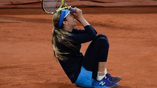 Danielle Collins celebrates after beating Ons Jabeur. AP