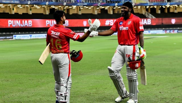 Mayank Agarwal and Chris Gayle completed the chase in Super Over for KXIP against MI on Sunday. Image: Sportzpics