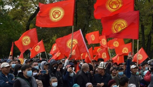 Former president Atambayev’s supporters turned out in capital Bishkek on Friday. AFP
