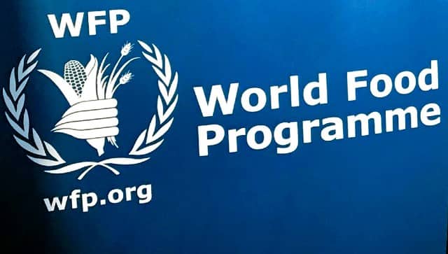 The the UN World Food Programme’s logo at the agency’s headquarters in New York. AP