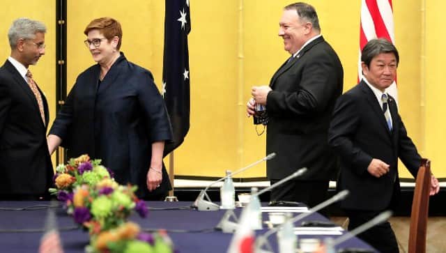 (From left to right) India Foreign Minister Subrahmanyam Jaishankar, Australia Foreign Minister Marise Payne, US Secretary of State Mike Pompeo and Japan Foreign Minister Toshimitsu Motegi attend the Quadrilateral Security Dialogue (Quad) ministerial meeting in Tokyo. AP