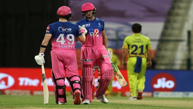 Chasing a below par 126, RR were reeling at 28 for three. Skipper Steve Smith (26) played second fiddle to Buttler, who was on song in Abu Dhabi. The duo forged an unbeaten 98-run stand for the fourth wicket and ensured their team clinched a comfortable seven-wicket win over Chennai Super Kings. Sportzpics 