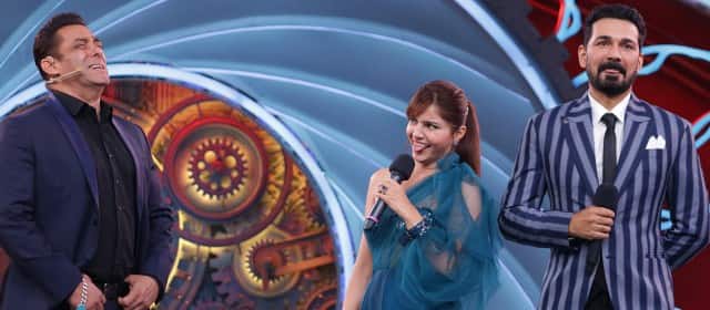 Host Salman Khan with Rubina Dalaik and Abhinav Shukla | Image from Twitter