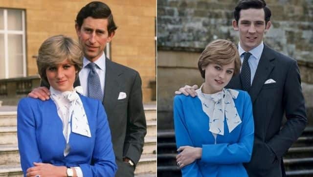 Left- Princess Diana and Prince Charles; right - Emma Corrin and Josh O'Connor as Diana and Charles, respectively. Images from Twitter
