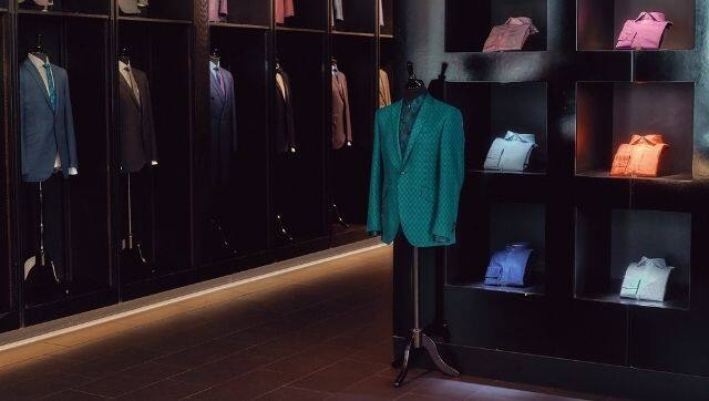 Suits at Ozwald Boateng on Savile Row. The row is known for producing one-button jackets, but every house has its own aesthetic.