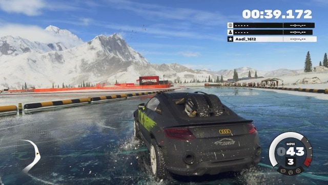 Here I am slipping and sliding my way across icy Nepalese roads in an Audi. Screen grab from DIRT 5