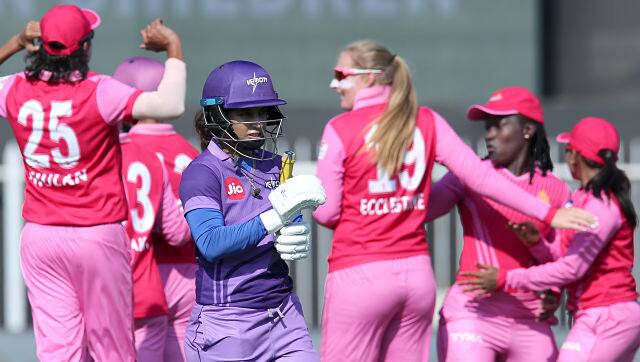 Mithali Raj (C) of Velocity walk back during match 2 of the Jio Women’s T20 Challenge 2020 between the Velocity and the Trailblazers held at the Sharjah Cricket Stadium, Sharjah in the United Arab Emirates on the 5th November 2020. Photo by: Deepak Malik / Sportzpics for BCCI