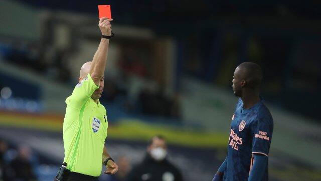 Nicolas Pepe was sent off for head-butting Ezgjan Alioski in Arsenal's goalless draw against Leeds. AP