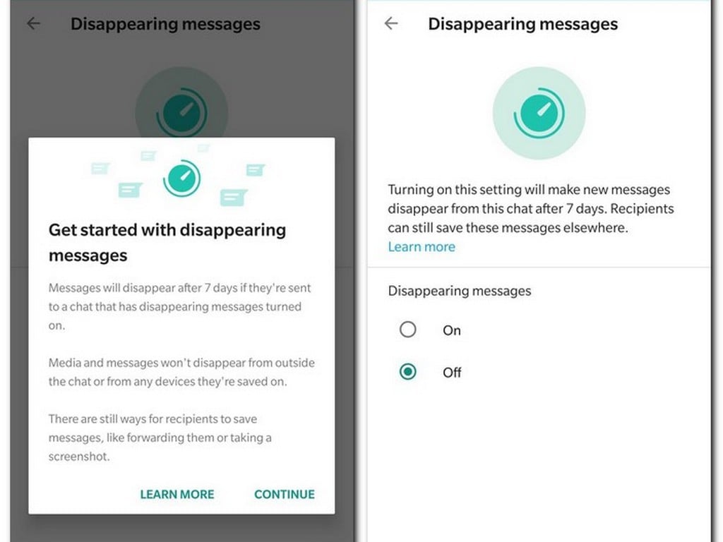 WhatsApp's Disappearing messages feature