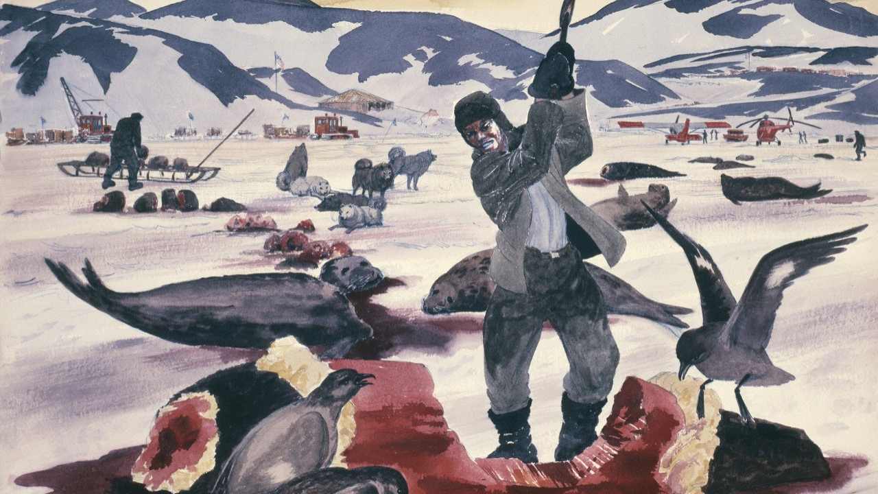 ‘The Antarctic Butcher’ painted by Standish Backus, 1956. U.S. Naval Art Collection