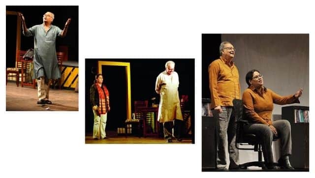 From left to right: Soumitra along with his daughter in Homapakhi (left and centre); Soumitra and Poulami in Tritiya Onko Otoeb. Images via Facebook.