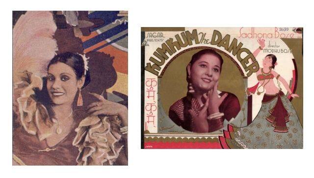 (Left) Azurie in the song booklet for Bhen ka Prem (JK Nanda, 1935). image via National Film Archives of India.| (Right)