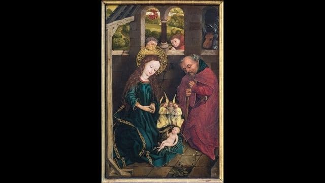 A panel painting depicting the Magi blessing Christ. Image via Wikimedia Commons