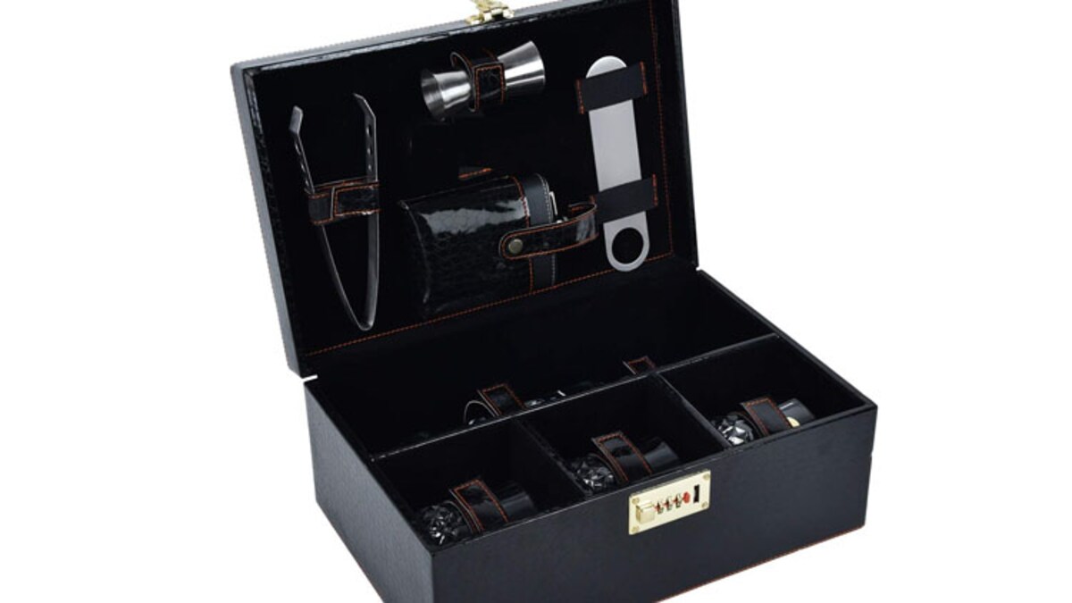 Telconi Portable Travel Bar Set with Whiskey Glasses, Black