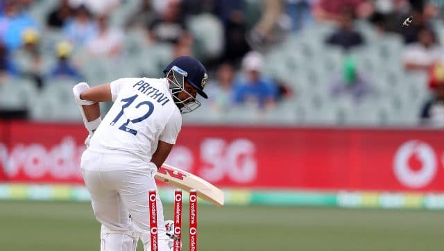 Prithvi Shaw gettng bowled on the Australian tour. AP 