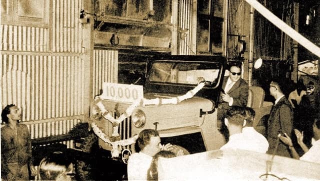 The Mahindra & Mahindra chairman drives the 10,000th jeep off the assembly line 