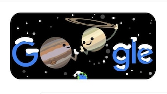 Today's Google Doodle celebrates 'The Great Conjunction' of Jupiter and Saturn and 'Winter 2020'